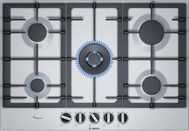 Bosch Elettrodomestici PCQ7A5B90 Serie 6, encimera de gas, 75 cm, acero inoxidable